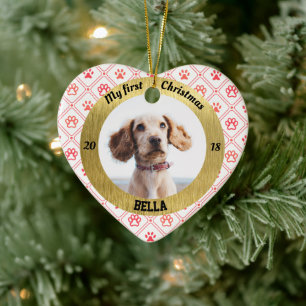 Adorno De Cerámica Dog My First Christmas Puppy Photo Name Heart