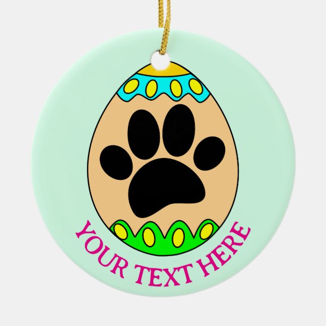Adorno De Cerámica Dog Paw Easter Egg Print Custom Text (Frente)