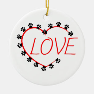 Adorno De Cerámica Dog Paws Red Heart Love