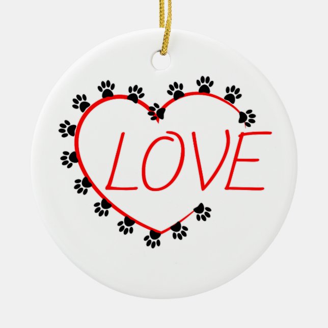 Adorno De Cerámica Dog Paws Red Heart Love (Frente)