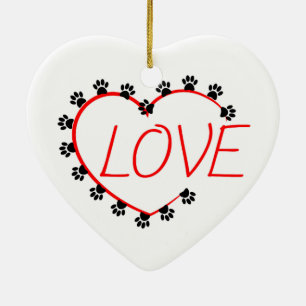 Adorno De Cerámica Dog Paws Red Heart Love