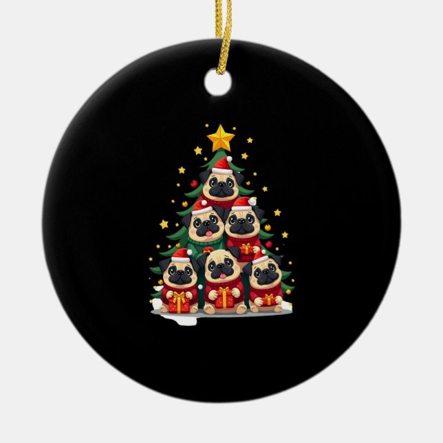 Adorno De Cerámica Dog Pugs Christmas Tree Cute Xmas (1) (Frente)