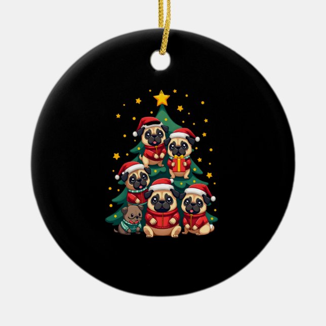 Adorno De Cerámica Dog Pugs Christmas Tree Cute Xmas (3) (Frente)