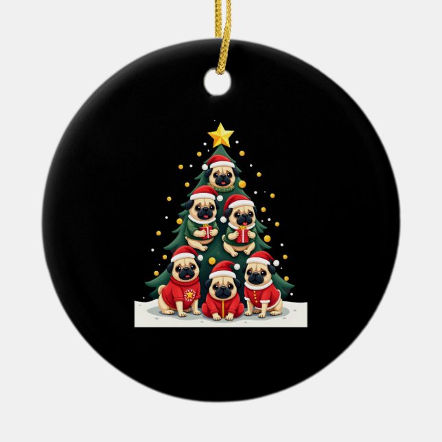 Adorno De Cerámica Dog Pugs Christmas Tree Cute Xmas (4) (Frente)