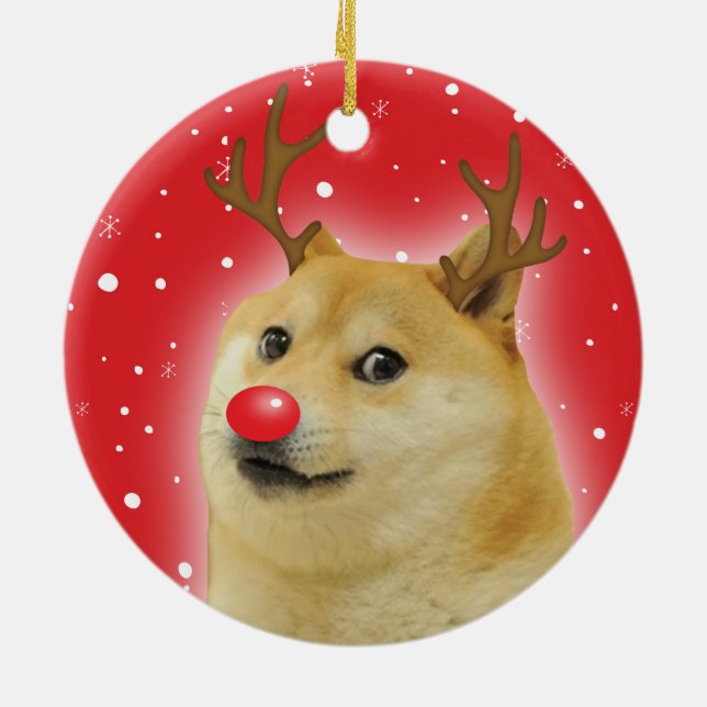 Adorno De Cerámica Doge Dogright Dog Navidades Perro tarjeta roja (Atrás)