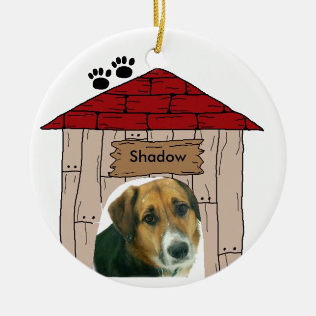 Adorno De Cerámica Doghouse Personalizado Dog Photo Keepsake (Frente)