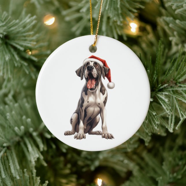 Adorno De Cerámica Dogo Gran Danés de Navidad Divertido Personalizado (Árbol)
