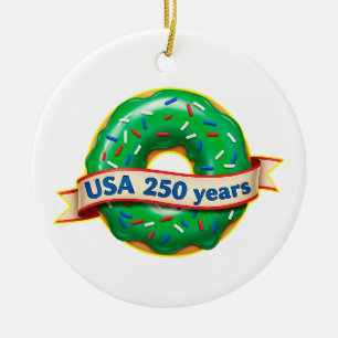 Adorno De Cerámica Dona de Dulce Libertad USA 250 Años
