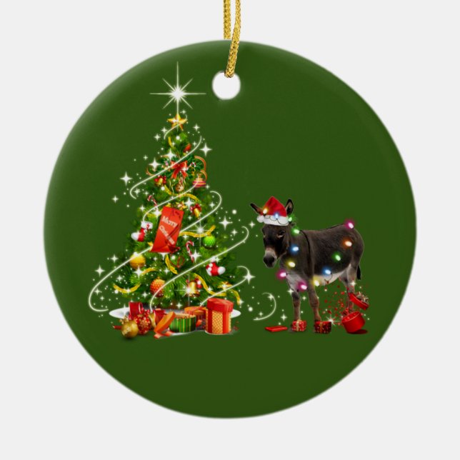 Adorno De Cerámica Donkey Con Navidades De Gorra Scaft (Frente)