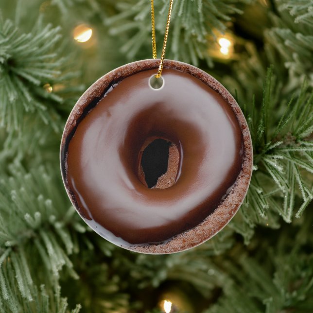 Adorno De Cerámica Donut con escarcha de chocolate personalizado (Árbol)