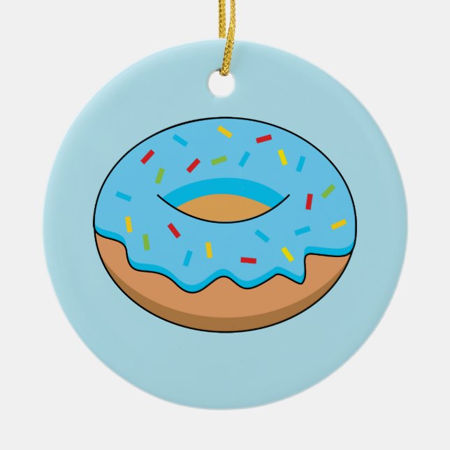Adorno De Cerámica Donut de escarcha azul con Personalizado Sprinkles (Frente)