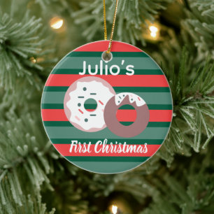 Adorno De Cerámica Dónuts Primero Navidad Feliz Navidad