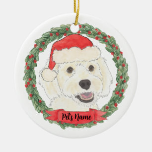 Adorno De Cerámica Doodle de Crema Blanca Personalizada de Navidad