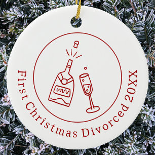 Adorno De Cerámica Doodle de la primera Navidad divorciado