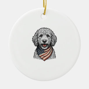 Adorno De Cerámica Doodle de perro patriótico grabado vintage vector 