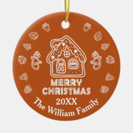 Adorno De Cerámica Doodle Gingerbread House|Nombre de familia