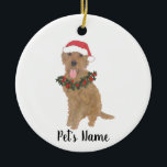 Adorno De Cerámica Doodle personalizado (Apricot dorado rojo)<br><div class="desc">Haz la lista de este año con un adorno personalizado de tu pequeño elfo favorito!</div>
