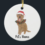 Adorno De Cerámica Doodle personalizado (Apricot dorado rojo)<br><div class="desc">Haz la lista de este año con un adorno personalizado de tu pequeño elfo favorito!</div>
