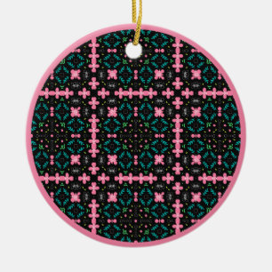 Adorno De Cerámica Doodle rosa y verde 1