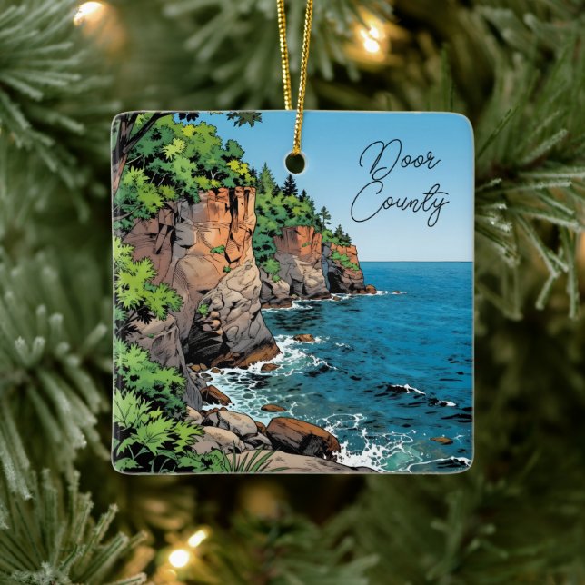 Adorno De Cerámica Door County, Wisconsin Travel Souvenir Keepsake   (Árbol)