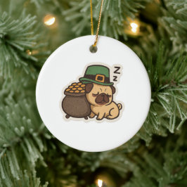 Adorno De Cerámica Dormilón Pug Duende Día de San Patricio Retro