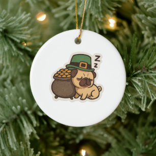 Adorno De Cerámica Dormilón Pug Duende Día de San Patricio Retro