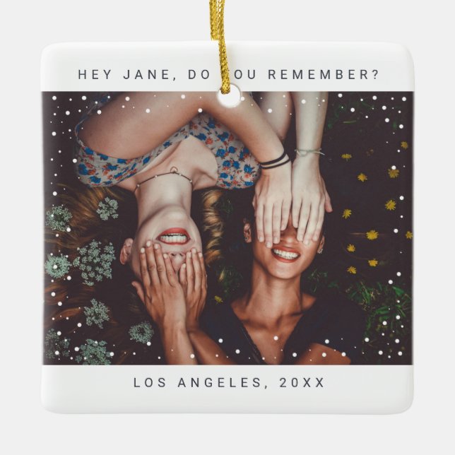 Adorno De Cerámica Dos amigos de fotos Keepsake de vacaciones Minimal (Anverso)