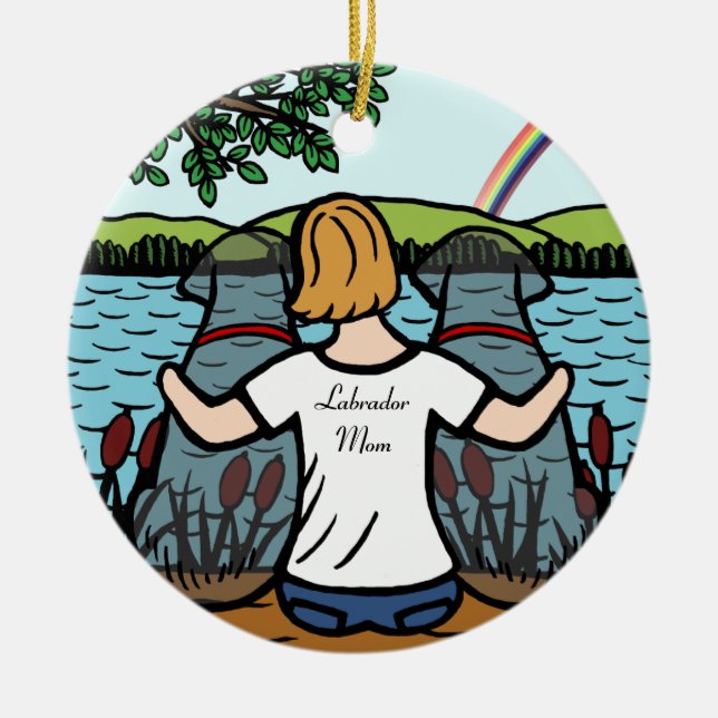 Adorno De Cerámica Dos ángeles negros y mamá 2 de Labrador (Frente)