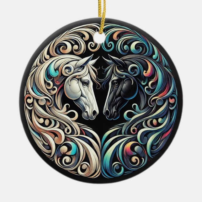 Adorno De Cerámica Dos cabezas de caballo frente a frente (Frente)