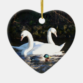 Adorno De Cerámica Dos cisnes y un pato