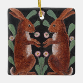 Adorno De Cerámica Dos Conejos