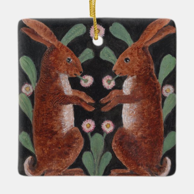 Adorno De Cerámica Dos Conejos (Anverso)