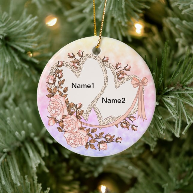 Adorno De Cerámica Dos corazones (Árbol)