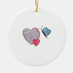 Adorno De Cerámica Dos corazones con mariposa
