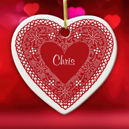 Adorno De Cerámica Dos corazones de encaje vintage