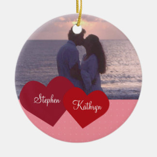 Adorno De Cerámica Dos corazones personalizado rosado boda foto anive