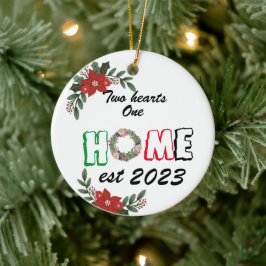 Adorno De Cerámica Dos corazones una casa, primera Navidad nuevas nav