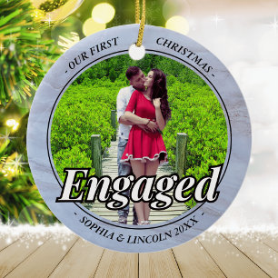 Adorno De Cerámica Dos fotos Nuestra Primera Navidad Mármol Faux