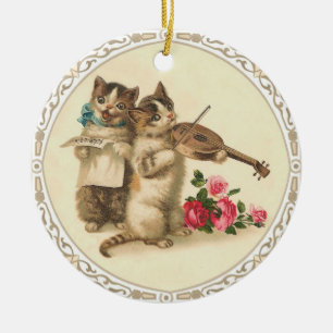Adorno De Cerámica Dos gatitos musicales cantan y tocan el violín