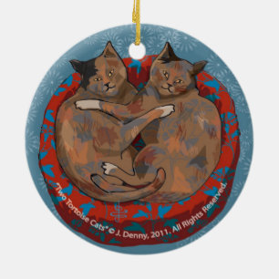 Adorno De Cerámica Dos Gatos de Concha de Tortuga... de doble cara