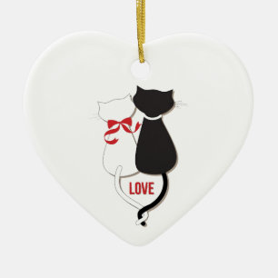 Adorno De Cerámica Dos gatos enamorados, rojos, negros, corazones