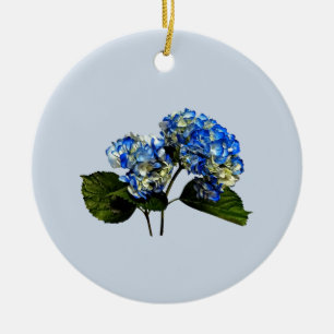 Adorno De Cerámica Dos Hidrangea Azul Con Hojas