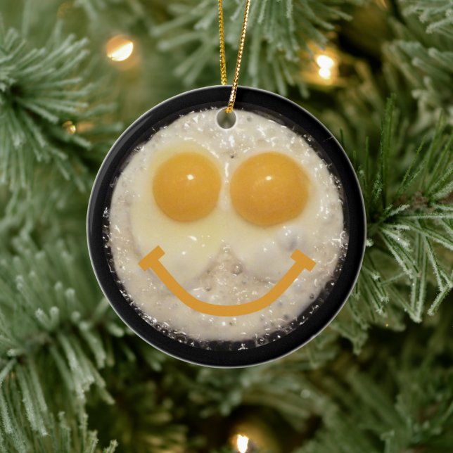 Adorno De Cerámica Dos huevos en una sartén frita con sonrisa (Árbol)