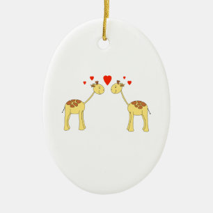 Adorno De Cerámica Dos jirafas enfrentadas con corazones. Personaliza