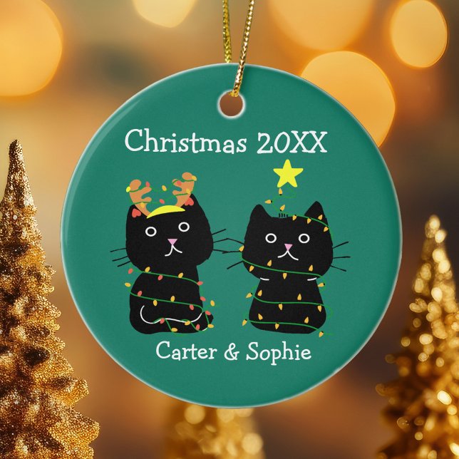 Adorno De Cerámica Dos Navidades de gato recortados iluminan nombres  (Subido por el creador)