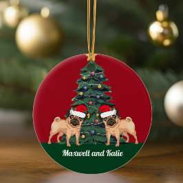 Adorno De Cerámica Dos Navidades de Pug perros en Personalizado de Sa