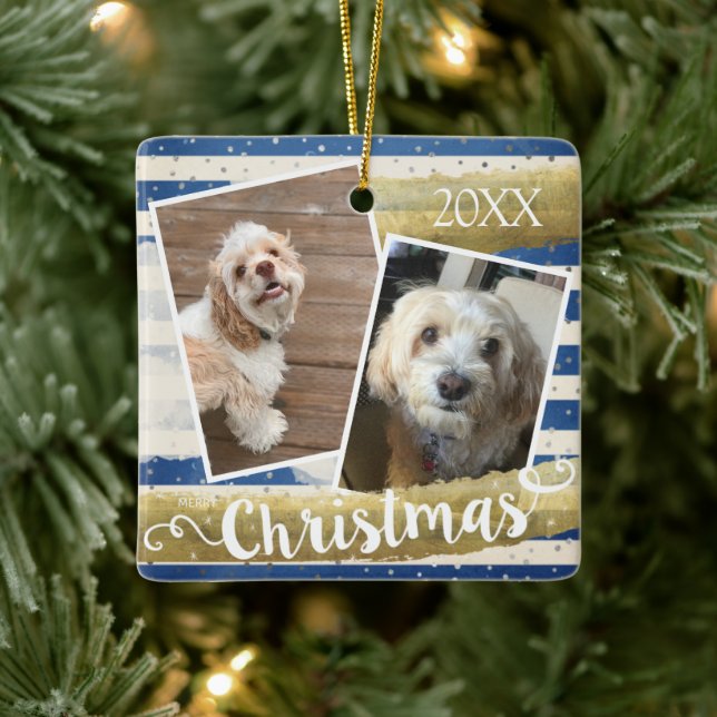 Adorno De Cerámica Dos Navidades personalizados de foto (Árbol)
