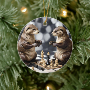 Adorno De Cerámica Dos Otras Jugando Ajedrez,