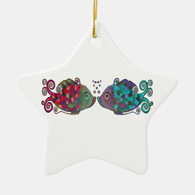 Adorno De Cerámica Dos pares caprichosos de los pares de los pescados (Frente)