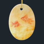 Adorno De Cerámica Dos peces dorados<br><div class="desc">De mi pintura acrílica original sobre lienzo con estilo de color vintage. Dos peces dorados románticos.</div>
